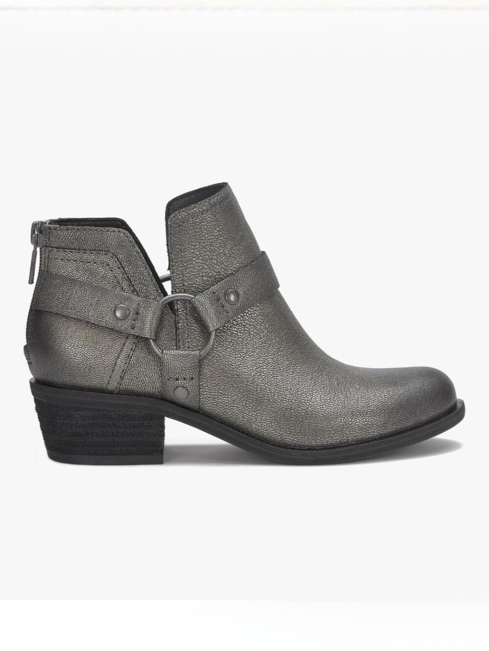 New Lucky Brand Boltin Metallic Pewter Harness Ankle Boots Size 8